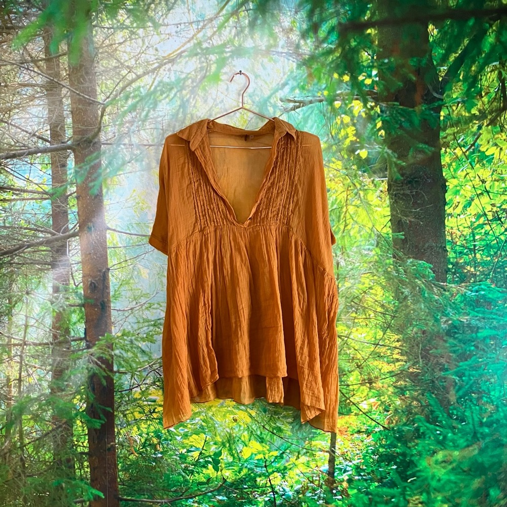 🌿🪴 Free People Sheer Mustard Top/Swimsuit Coverup 🌿🪴